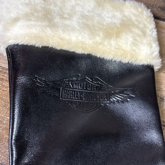 Vtg Harley-Davidson Christmas Stocking Boot Black Faux Leather Fur Logo Chain - Picture 3 of 7